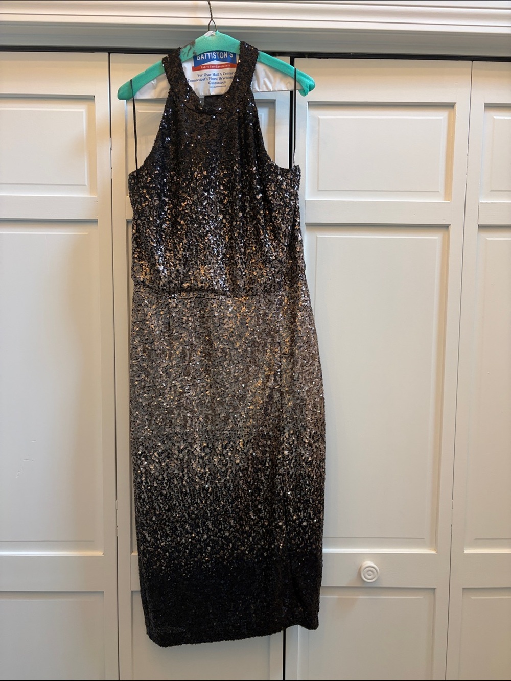 Sequined Ombre Halter Midi Dress - Black/gold